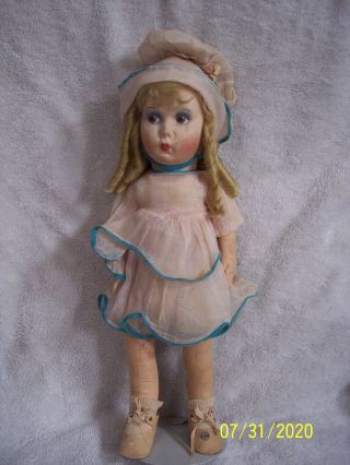 16 " Vintage Antique Cloth Doll/jointed/lenci - Type/ French?