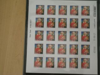 2011 Royal Mail Staff Sheet Of 25 1st Class Christmas With Printing & Date