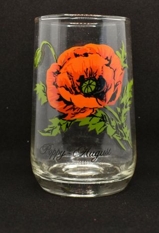 Vintage Brockway Flower Of The Month Glass August Poppy