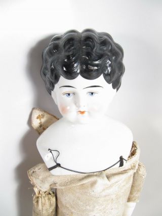 Antique China Head Doll Low Brow Germany Kid Leather Body Sawdust 22 