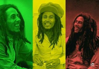 Bob Marley 3 Photos Rasta Collage Fabric Poster Flag 30x40 "