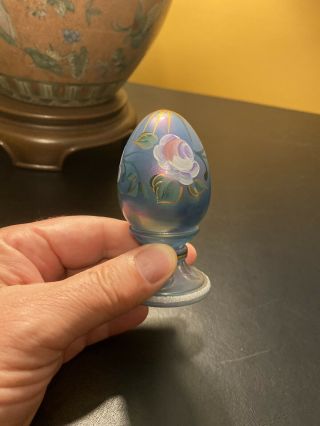 Fenton Decorative Egg - Hand Painted - Blue Opalescent Floral By C.  Mackey