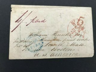 Postal History Gb 1852 Early Letter Mills Via Liverpool To Boston Usa