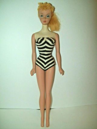 Vtg 3 - 4 Transitional Blonde Blue Liner Ponytail Barbie Doll Heavy Tm Body Orig