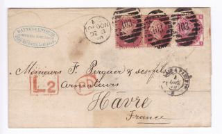 Gb.  Qv.  Sg 43,  1d Reds & Sg 102,  3d Deep Rose On Wrapper To Le Harve.  1870