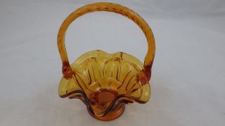 Vintage Fenton Ruffled Amber Art Glass Basket Ruffled Edges 6 " Tall