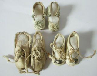 Three Pairs Of Antique German Or French Doll Shoes