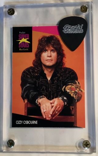 Ozzy Osbourne Superstar Card 214 / White On Black Tour Guitar Pick Display