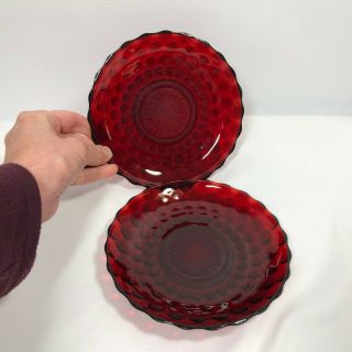 2 Anchor Hocking Ruby Red Bubble Pattern Saucer Plate 5 3/4 Inch