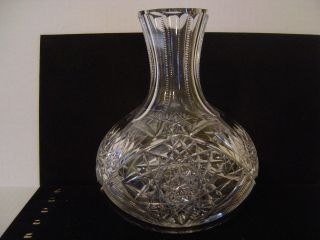Vintage American Brilliant Cut Glass Water Bottle Vase Or Carafe Hobstar Pattern