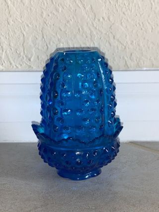 Vintage Fenton Cobalt Blue Glass Fairy Lamp Hobnail