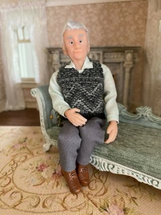 Vintage Miniature Dollhouse Artisan Sculpted Older Woman Grandfather Meet Bill