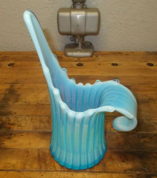 Fenton Blue Opalescent Art Glass Stretch Swung Pitcher Vase - 8 3/4 "