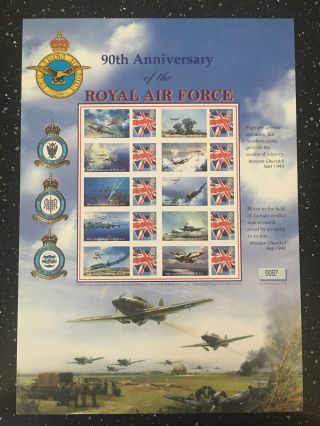 90th Anniversary Of The Raf.  Lovely Sheet From Buckingham.  1918 Sheets Printed.
