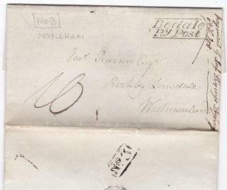 1828 Bedale Penny Post & No 3 G Dinsdale Letter Skyring Legacy Kirkby Lonsdale
