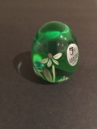 Vintage Fenton Hand Painted,  Artist Signed Glass Egg,  Green