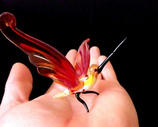 Murano Italy Style 2.  4 " Red Amber Art Glass Figurine Hummingbird Bird Ornament D