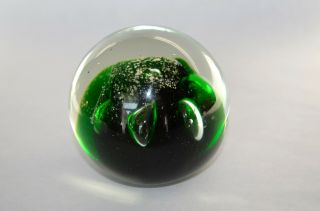 Early To Mid 20th Century Midwestern Style Art Glass Round Green Paperweight