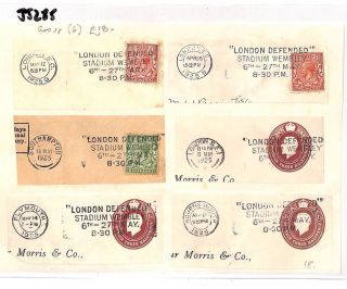 Jj285 Gb Wembley Postmarks 1925 London Defended Slogan Pieces{6} Machines