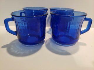 Set Of 4 Vintage Coffee/ Tea Cups/ Made In Mexico Set Of 4 Cobalt Colored Glass