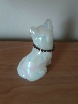 Vintage Fenton Hand Painted Iridescent Cat with Garnet Necklace 3