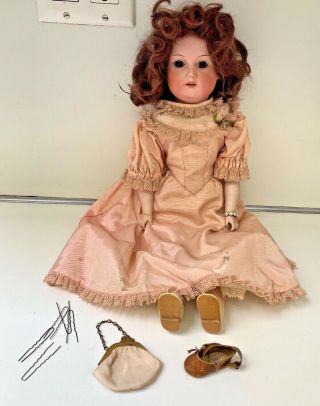 Antique Armand Marseille Germany 370 Bisque 18 " Glass Eyes Open Mouth Doll