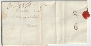 1778 Belford Pmk Letter J Sharpe At Bamburgh Castle To Adams At Alnwick 1/4d
