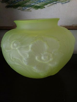 Antique/vintage Tiffin Glass - Green Frosted Satin Glass Vase - Poppies