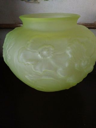 Antique/Vintage Tiffin Glass - Green Frosted Satin Glass Vase - Poppies 3