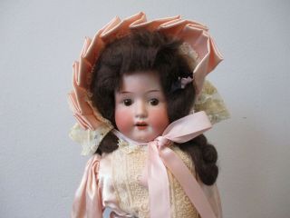 Antique Heubach German Doll 18 Inch Victorian Girl 1900s Bisque Kid Leather Body