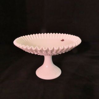 Fenton Crimped Milk Glass Hobnail Fruit Bowl / Compote 11 " Pedestal Centerpiece