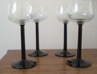 4 French Crystal Wine Glass 5 Oz With Black Stems Cristal D 