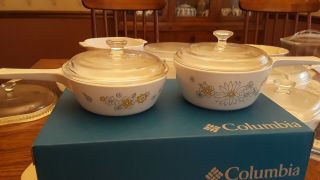 2 Smaller Vintage Corning Ware Floral Bouquet Casserole Dishes With Glass Lids