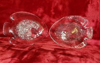 Vintage Arcoroc France Fish Shaped Clear Glass Snack Plates Set Of 8
