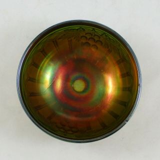 NORTHWOOD GRAPE & GOTHIC ARCHES GREEN CARNIVAL GLASS ROUND SAUCE 3