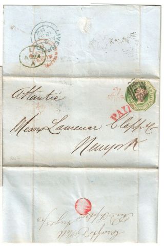 Scarce On Cover Uk To Us 1853 Cover Sc 5