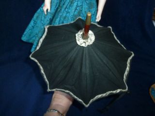 Antique 11 " French Fashion Doll Parasol Carved Wood Handle