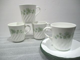 Set Of 4 Corelle By Corning Callaway Green Ivy Coffee Tea Cup Saucer 8 Pc