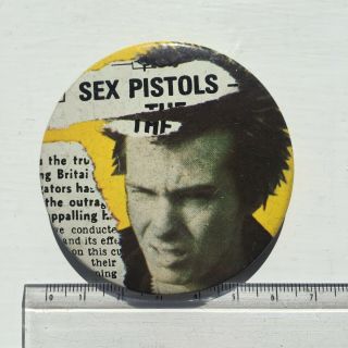 Vtg Og Sex Pistols Sid Vicious 1970s Bin Lid Pin Badge 63mm Punk Band Rock