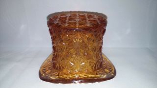 Vintage Fenton Amber Daisy Button Top Hat Toothpick Holder Depression Glass 3 "