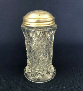 Antique Clear Pressed Glass Sugar Shaker With Metal Lid 1890s 1900s