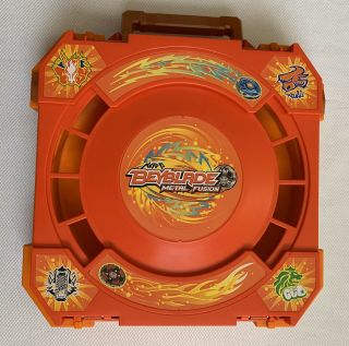Hasbro Beyblade Metal Fusion Orange Portable Battle Arena Stadium Case Storage