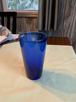7 Anchor Hocking Tartan Cobalt Blue Glass Iced Tea Tumblers Glasses - 6 1/8 "