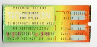 Bob Dylan Concert Ticket Stub 11 - 4 - 1981 Music Hall Cincinnati Ohio