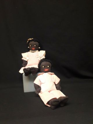 Antique Black Rag Dolls,  Boy And Girl,  Circa 1920