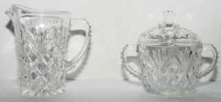 Vintage Clear Cut Glass Creamer & Sugar Bowl Set Pineapple Design