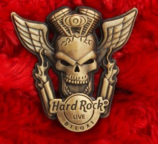 Hard Rock Cafe Pin Biloxi Live 3d Winged Skull Motorcycle Motor Head Engine Logo