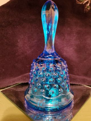 Vintage Fenton Art Glass Depression Colonial Blue Hobnail Hostess Dinner Bell