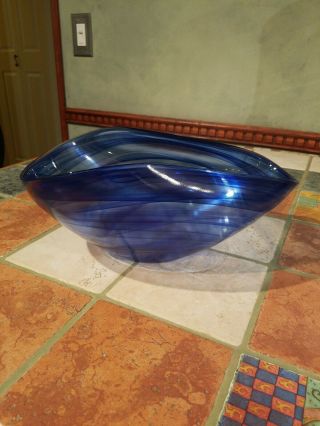 Hand Made Cobalt Blue Swirl Glass Bowl Heavy