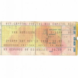 Van Morrison & The Persuasions Concert Ticket Stub Passaic Nj 3/16/74 Cap Rare